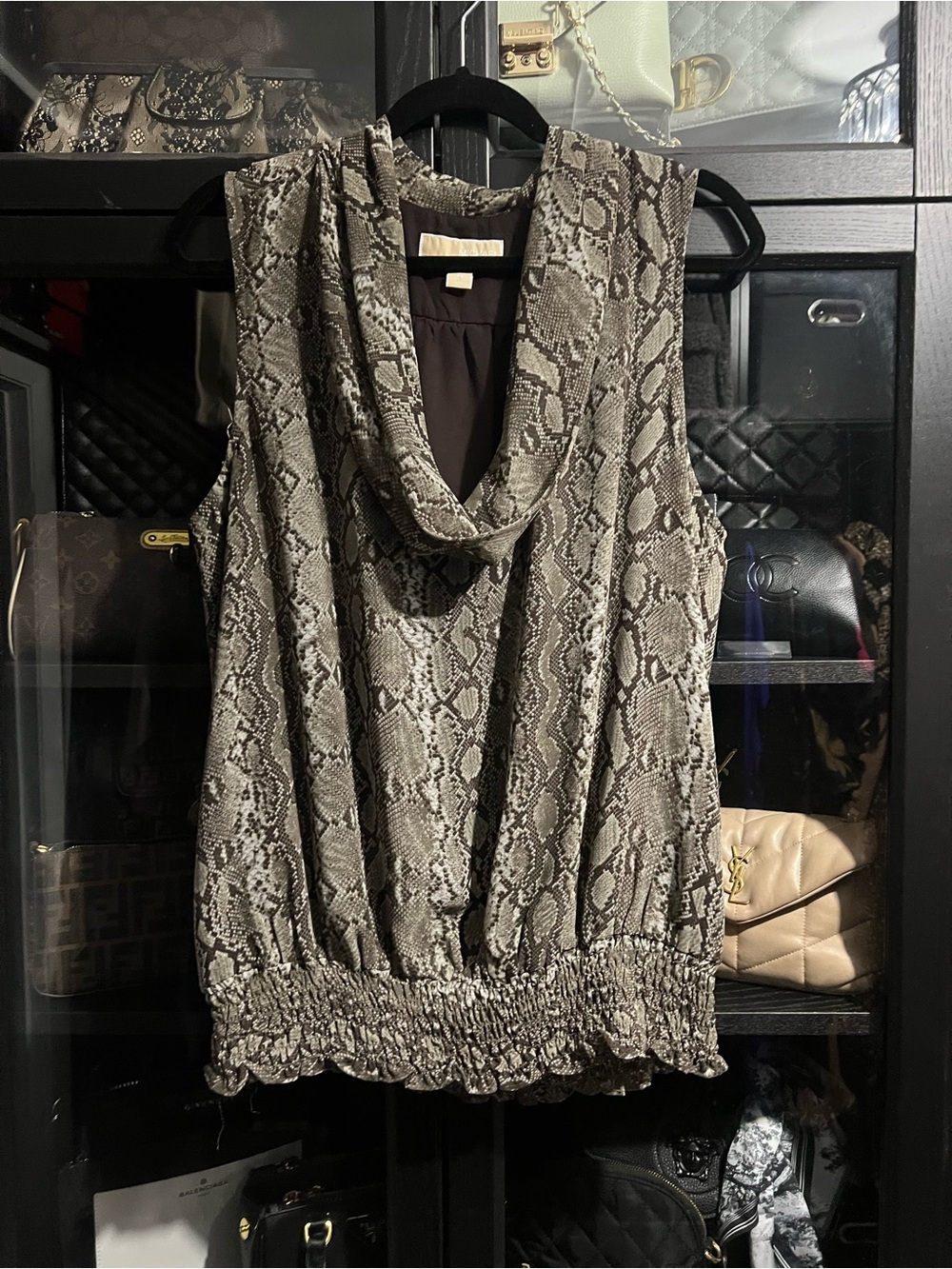 Michael Kors Sleeveless Snake-Print Cowl Neck Top - Picture 1 of 5